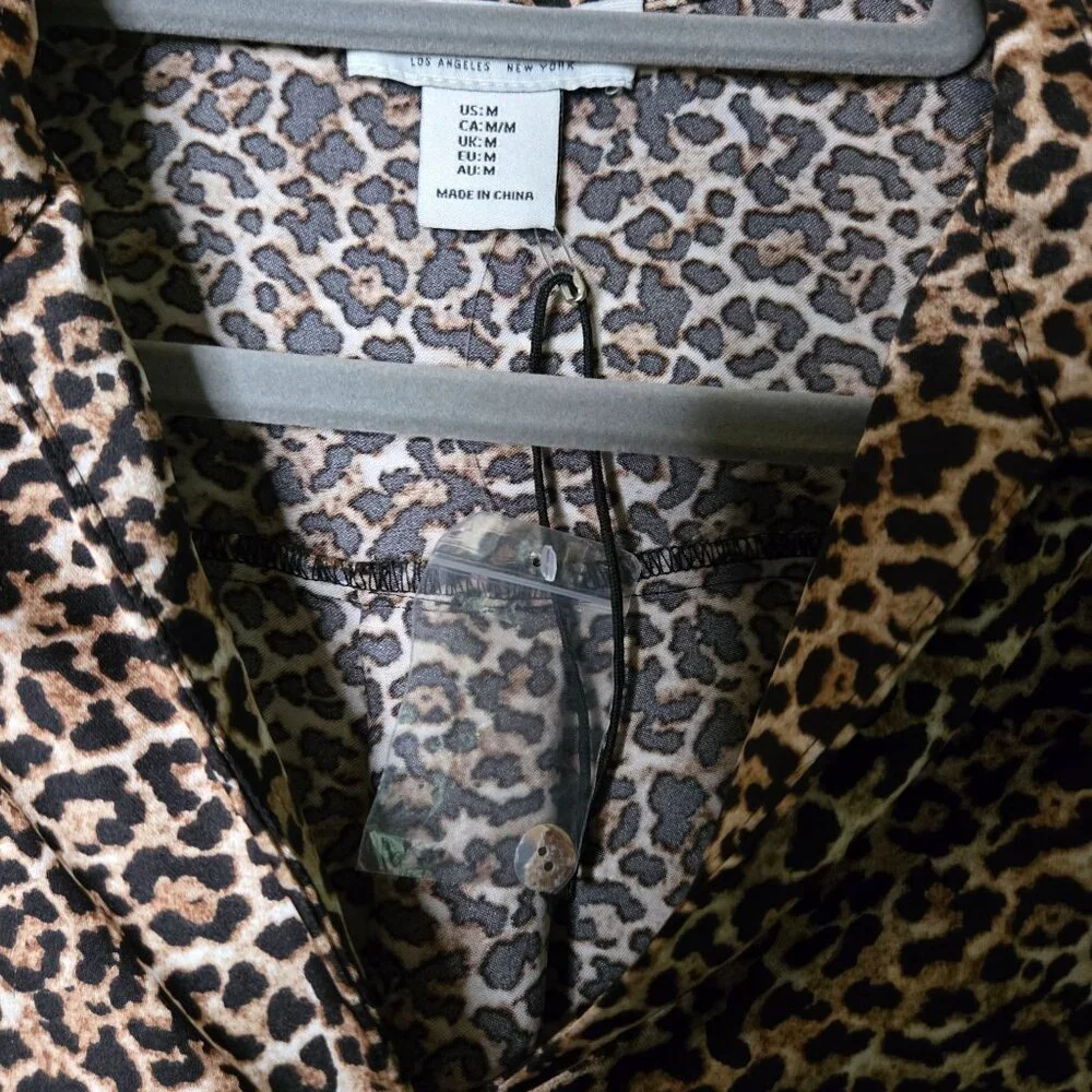 Rachel Zoe Womens Leopard‎ Print Button-Up Blouse Medium